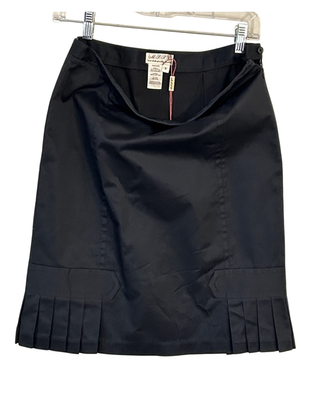 NWT MSSP Max Studio Special Chloe Black Pleated-Hem Cotton Skirt SZ 8